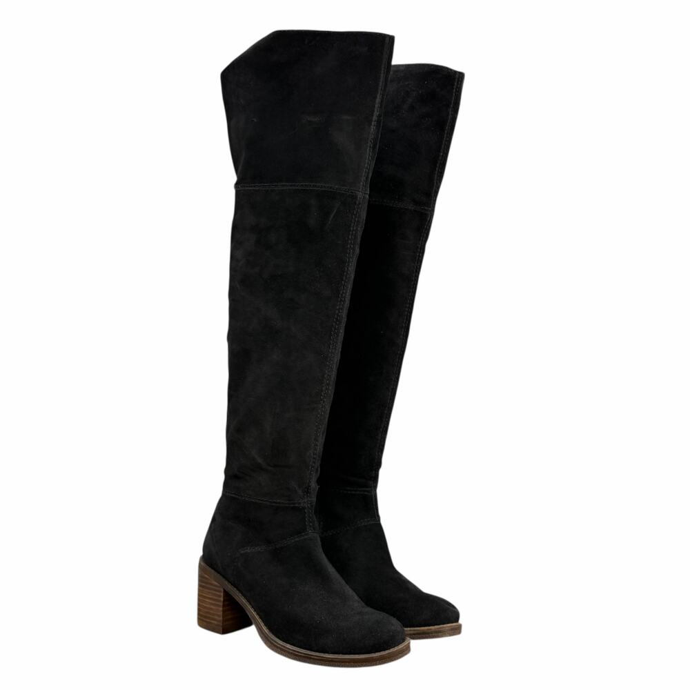 Lucky Brand Ramsden Tall OTK Boots Womens SZ 6.5 Black Suede Knee Chic Sexy Bold